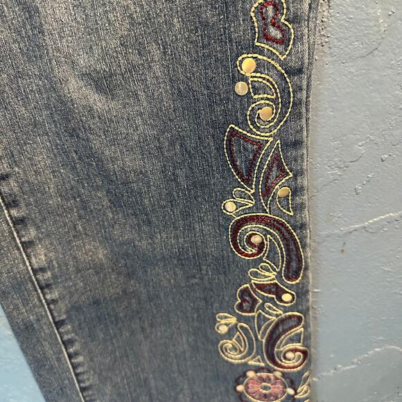 Midnight Velvet Size 16 Wide Leg Denim Embroidered Studs Boho Fashion Jeans - Picture 8 of 9